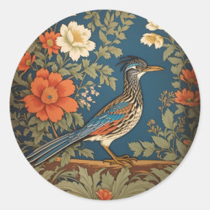 Eleganter Roadrunner Bird William Morris Inspirier Runder Aufkleber