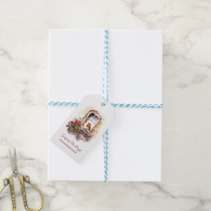 Eleganter Robin am Rande eines arkierten Fensters Geschenkanhänger