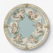 Eleganter Rokoko Cherub Cloud Blue Paper Plate Pappteller (Vorderseite)