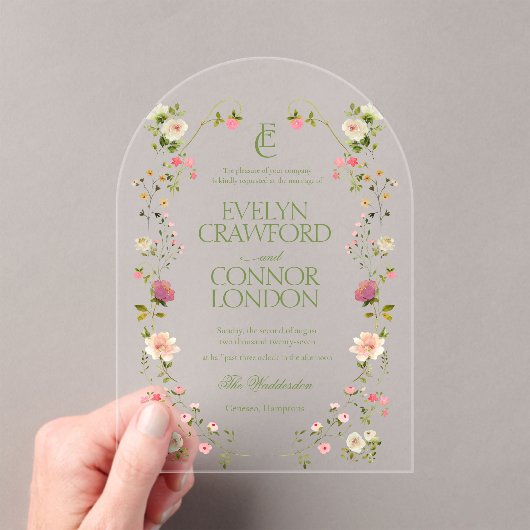Eleganter Rokoko Monogram Floral Wedding Acryleinladungen (Insitu (Handheld))
