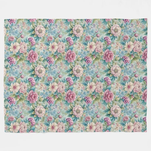 Eleganter Rokoko Verzierte botanische Muster Fleecedecke (Vorderseite (Horizontal))