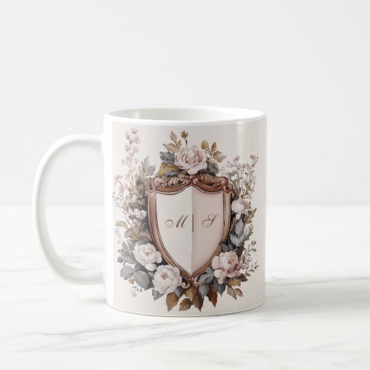 Eleganter Rokoko Wedding Wappen Initials Kaffeetasse (Links)