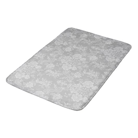 Eleganter Romantischer Chic Floral Damask-Gray Badematte (Schrägansicht)