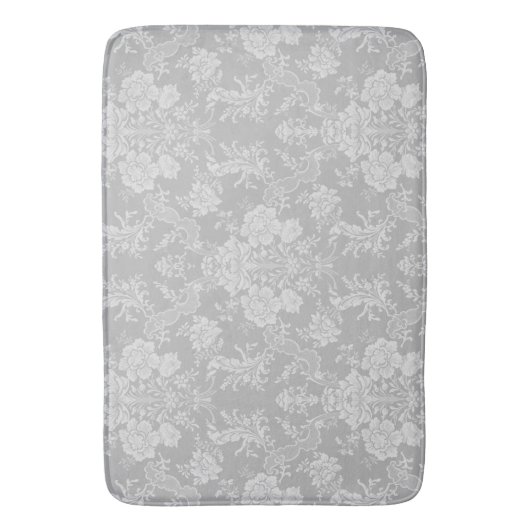 Eleganter Romantischer Chic Floral Damask-Gray Badematte (Vorderseite Vertikal)