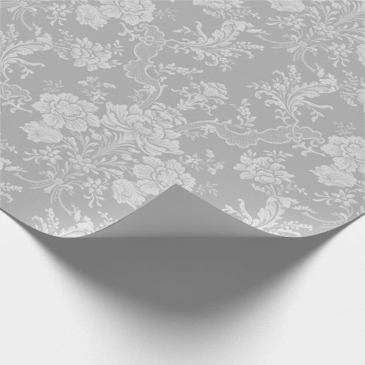 Eleganter Romantischer Chic Floral Damask-Gray Geschenkpapier (Ecke)
