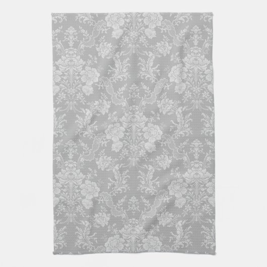 Eleganter Romantischer Chic Floral Damask-Gray Geschirrtuch (Vertikal)