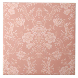 Eleganter Romantischer Chic Floral Damask Peach Fliese