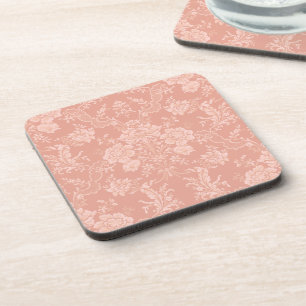 Eleganter Romantischer Chic Floral Damask Peach Getränkeuntersetzer