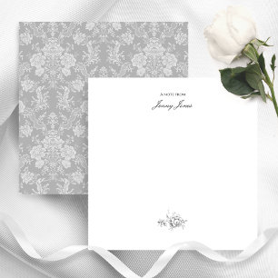 Eleganter Romantischer Chic Floral Damast-Grau Mitteilungskarte
