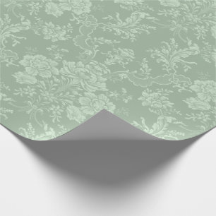 Eleganter Romantischer Chic Floral Damast-Sagegrün Geschenkpapier