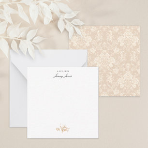 Eleganter romantischer Chic floraler Damast-Cream Mitteilungskarte