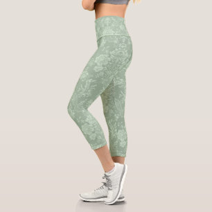 Eleganter romantischer Chic floraler Damast-Sagegr Capri Leggings