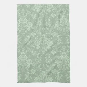 Eleganter romantischer Chic floraler Damast-Sagegr Geschirrtuch