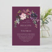 Eleganter Romantischer Dunkler Burgund QR Code Hoc Einladung (Stehend Vorderseite)