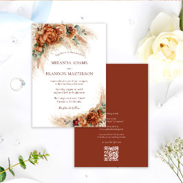 Eleganter Romantischer Floraler Boho QR-Code Hochz Einladung