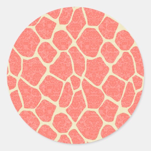 Eleganter romantischer Giraffendamast Runder Aufkleber (Vorderseite)