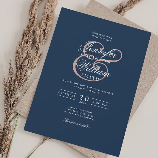 Eleganter romantischer Hochzeitstil + Navy Blue Einladung