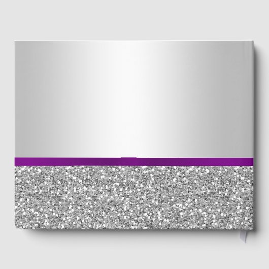 Eleganter romantischer Lila Bow & Silver Glitzer Gästebuch (Rückseite)