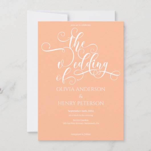 Eleganter Romantischer Peach Wedding QR Code Einladung (Vorderseite)