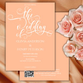 Eleganter Romantischer Peach Wedding QR Code Einladung