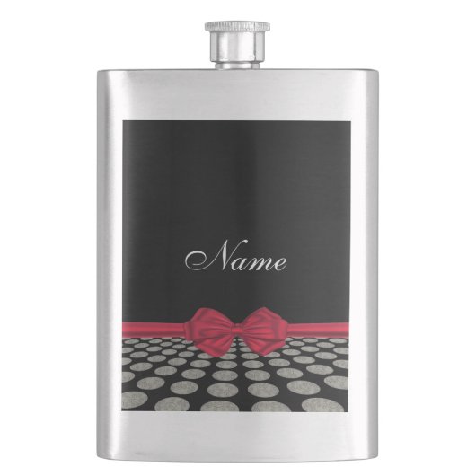 Eleganter romantischer Polka Punkte roter Bogen pe Flachmann (Vorderseite)