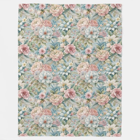 Eleganter Romantischer Rokoko Vintager Blumengarte Fleecedecke (Vorderseite)