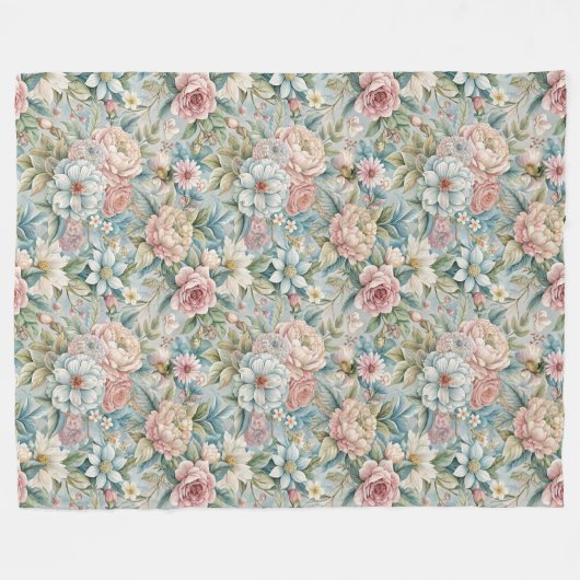 Eleganter Romantischer Rokoko Vintager Blumengarte Fleecedecke (Vorderseite (Horizontal))