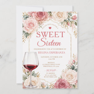 Eleganter romantischer rosa Rosen Sweet Sixteen Ge Einladung