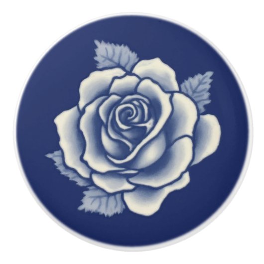 Eleganter Romantischer Schicker Blaue Blumen-Damas Keramikknauf (Vorderseite)