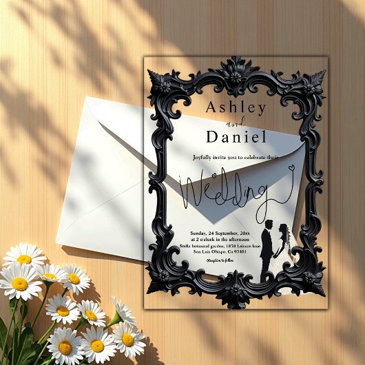 Eleganter romantischer Schwarz-Weiß-Rahmen Hochzei Acryleinladungen