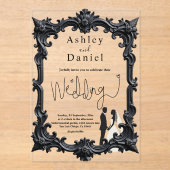 Eleganter romantischer Schwarz-Weiß-Rahmen Hochzei Acryleinladungen (Vorderseite)