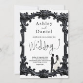 Eleganter romantischer Schwarz-Weiß-Rahmen Hochzei Einladung (Vorderseite)