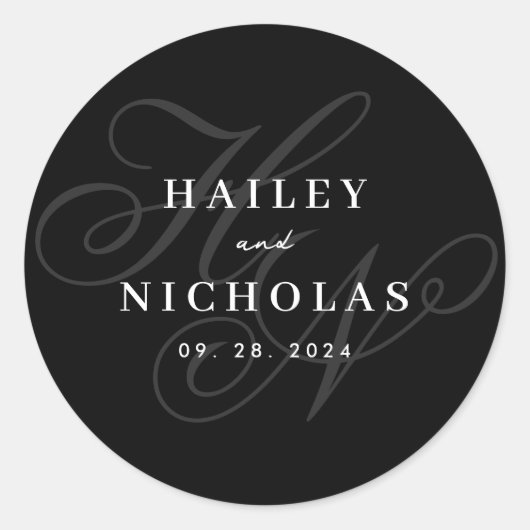 Eleganter Romantischer Script Monogram Wedding Sti Runder Aufkleber (Vorderseite)