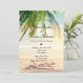 Eleganter romantischer tropischer Plam Beach Hochz Einladung (Stehend Vorderseite)