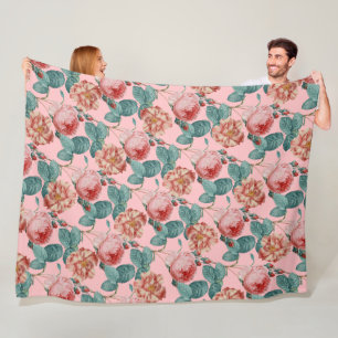 Eleganter Romantischer Vintage-Chic Rosa Rosen Flo Fleecedecke