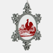 Eleganter Rooster Vintager Landbetrieb Schneeflocken Zinn-Ornament (Links)