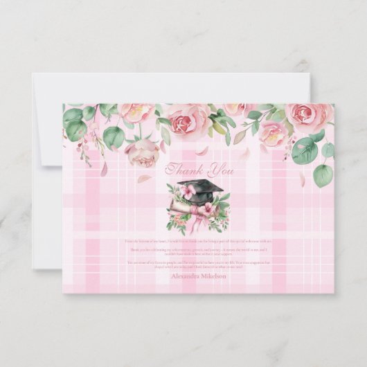 Eleganter rosa Abschluss Dankeskarte (Vorderseite)