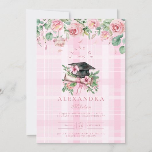 Eleganter rosa Abschluss Einladung (Vorderseite)