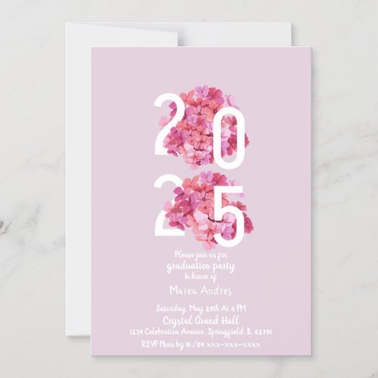 Eleganter Rosa Abschluss Einladung (Vorderseite)