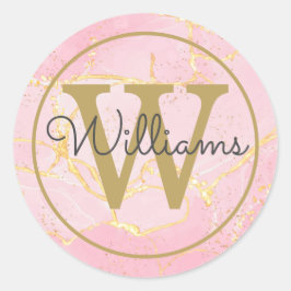 Eleganter rosa Achat-Geode Gold-Monogramm Schrift Runder Aufkleber