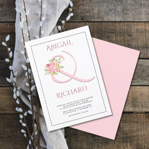 Eleganter rosa Ampersand, rosa Rosenhochzeit Einladung