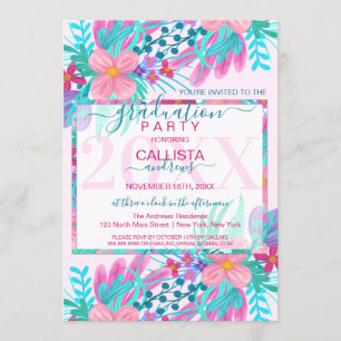 Eleganter, rosa, Aquamarin gestrichene Blume Leaf  Einladung