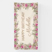 Eleganter rosa Aquarell Blumenfreuden zum Geburtst Banner (Vertikal)