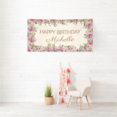 Eleganter rosa Aquarell Blumenfreuden zum Geburtst Banner (Insitu)