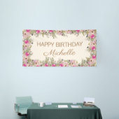 Eleganter rosa Aquarell Blumenfreuden zum Geburtst Banner (Messeveranstaltung)