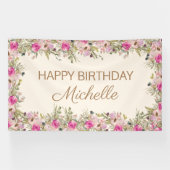 Eleganter rosa Aquarell Blumenfreuden zum Geburtst Banner (Horizontal)