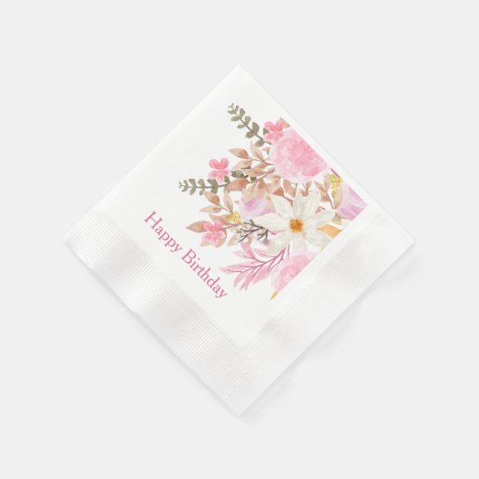Eleganter rosa Aquarell Blumenfreuden zum Geburtst Serviette (Ecke)