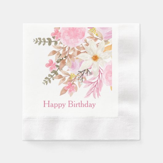 Eleganter rosa Aquarell Blumenfreuden zum Geburtst Serviette (Vorderseite)