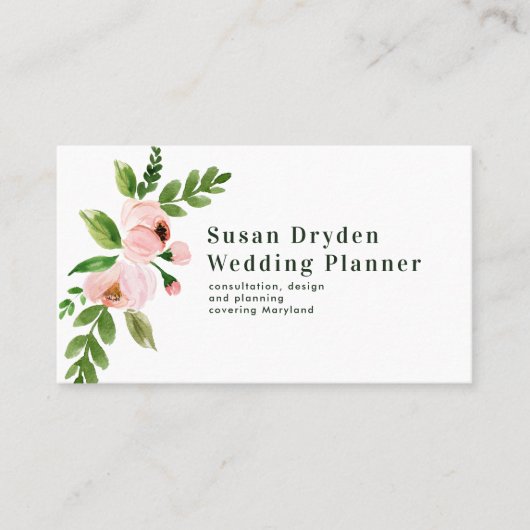 Eleganter, rosa Aquarellblumen Visitenkarte (Vorderseite)