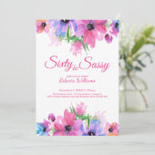 Eleganter rosa Aquarellfarben Floral 60. Geburtsta Einladung (Stehend Vorderseite)